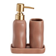 Bathroom Solutions Eon, ceramic dispenser with gold pump and cup, terracotta - Soap Dispenser