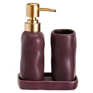 Bathroom Solutions Eon, ceramic dispenser with gold pump and cup, burgundy red - Soap Dispenser