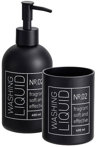Bathroom Solutions Onyx, glass soap dispenser and toothbrush cup, black - Soap Dispenser - Main image