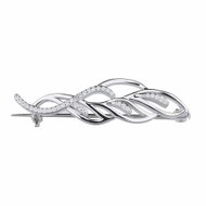 BEALIO 07500 Stříbrná brož Lístečky s bílou kubickou zirkonií 12 × 46 mm (Ag 925/1000, 4,36 g) - Brooch