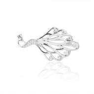 BEALIO 14170 Stříbrná brož Páv s bílou kubickou zirkonií 17,5 × 32 mm (Ag 925/1000, 3,72 g) - Brooch