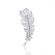 BEALIO 14174 Stříbrná brož Peříčko s bílou kubickou zirkonií 31,5 × 11,5 mm (Ag 925/1000, 2,61 g) - Brooch