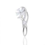 BEALIO 14176 Stříbrná brož Květina s bílou kubickou zirkonií 34,5 × 14 mm (Ag 925/1000, 3,24 g) - Brooch