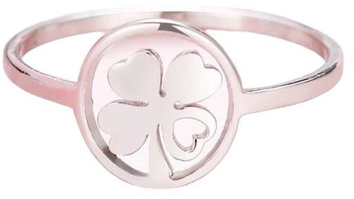 STYLE4 Four-leaf clover ring with heart, silver steel, 57 - Ring - Main image