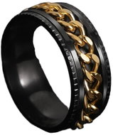STYLE4 Chain ring with gold chain, black steel, 62 - Ring