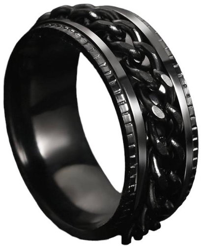 STYLE4 Chain ring with black chain, black steel, 62 - Ring - Main image