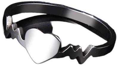 STYLE4 Prsten srdce s kardiogramem Beat, stříbrná ocel - Ring - Main image