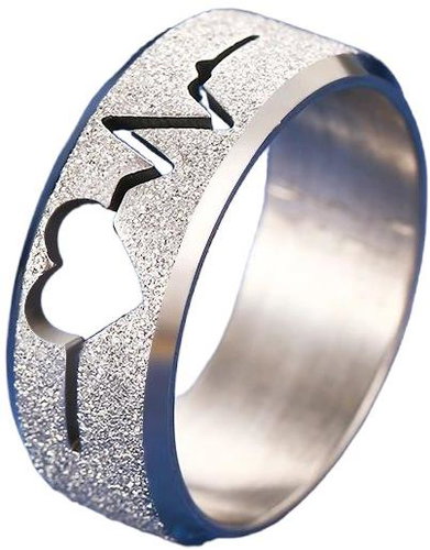 STYLE4 Sparkling Maya ring with cardiogram, silver steel, 50 - Ring - Main image