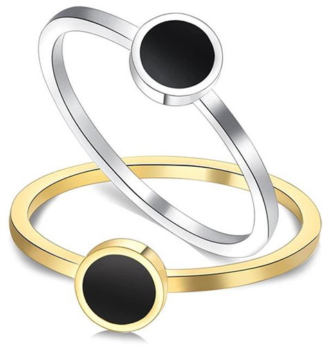 STYLE4 Ring with black circle, silver steel, 62 - Ring - Main image