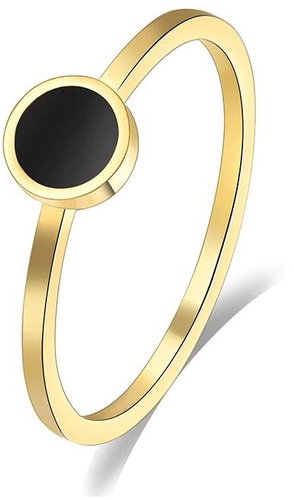 STYLE4 Ring with black circle, golden steel, 53 - Ring - Main image