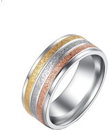 STYLE4 Ring with three shiny stripes, silver steel, 57 - Ring
