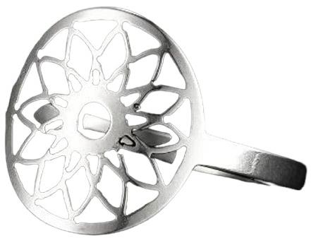 STYLE4 Ring with adjustable size - flower in circle, silver steel - Ring - Main image