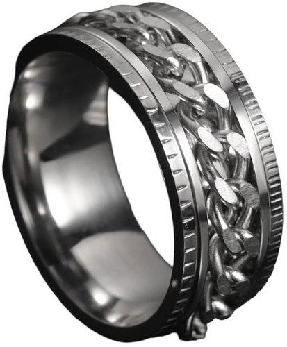 STYLE4 Ring Chain with silver chain, silver steel, 59-60 - Ring - Main image