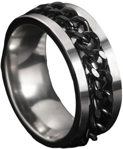 STYLE4 Chain ring with black chain, silver steel, 65-66 - Ring - Main image