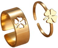 STYLE4 Set of two rings with adjustable size - four-leaf clover, golden steel - Ring