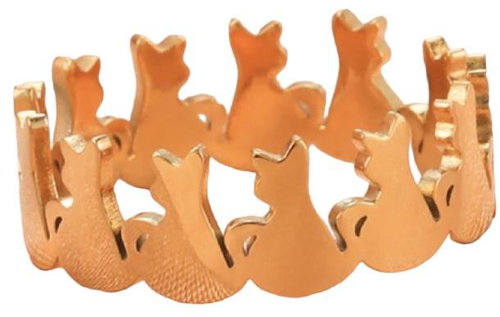 STYLE4 Ring with adjustable size - cats, golden steel - Ring - Main image