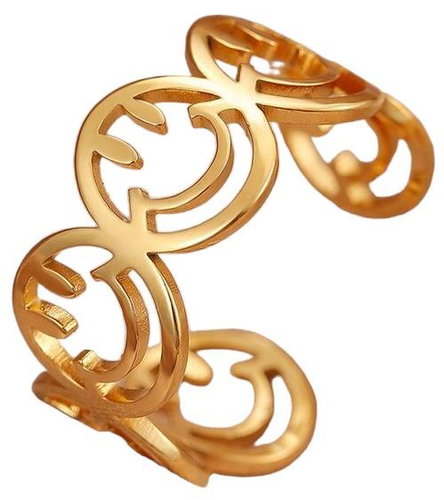 STYLE4 Ring with adjustable size - smileys, golden steel - Ring - Main image