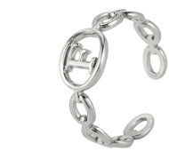 STYLE4 Ring with adjustable size - letter of the alphabet, silver steel, F - Ring