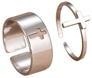 STYLE4 Set of two rings with adjustable size - cross, silver steel - Ring