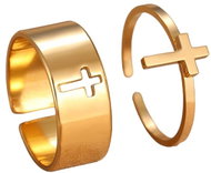 STYLE4 Set of two rings with adjustable size - cross, golden steel - Ring