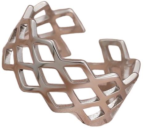 STYLE4 Ring with adjustable size - grids, silver steel - Ring - Main image