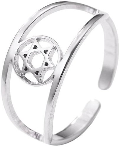 STYLE4 Ring with adjustable size - Jewish star, silver steel - Ring - Main image