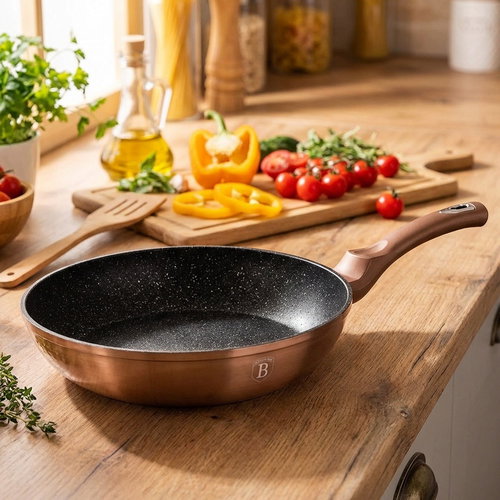 BerlingerHaus Frying Pan with Marble Surface Rosegold Metallic Line 28cm BH-1510 - Pan - Main image