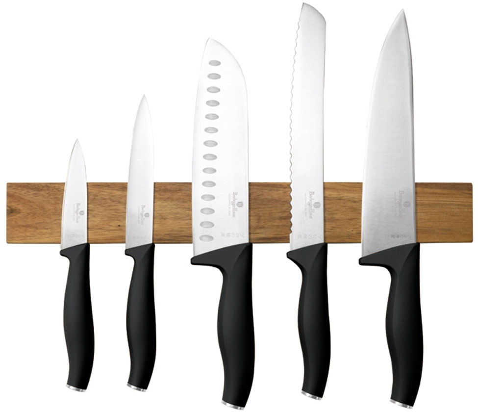 BerlingerHaus Matte Black Collection, akácfából készült mágneses tartóval, 6 darabos szett