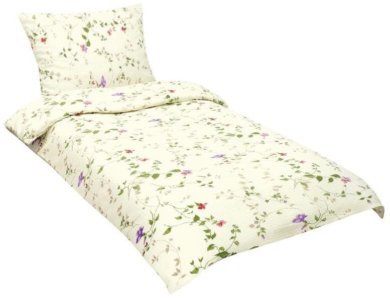 Bellatex krepp ágyneműhuzat, 80/497, ibolyák krémszín alapon, 140×200 + 70×90 cm