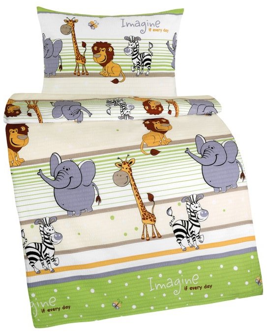 Bellatex 80/035 AGÁTA krepp gyerek ágyneműhuzat, szafari, zöld, 90×135 + 45×60 cm