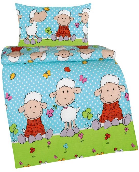 Bellatex 80/050 AGÁTA krepp gyerek ágyneműhuzat, bárány, kék, 90×135 + 45×60 cm