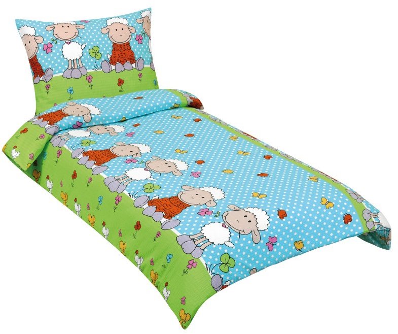 Bellatex 80/050 krepp gyerek ágyneműhuzat, bárány, kék, 140×200 + 70×90 cm