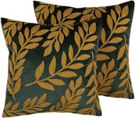 BELIANI, Sada 2 sametových polštářů vzorů listů 45 x 45 cm zelená MISTLETOE, 205485 - Polštář