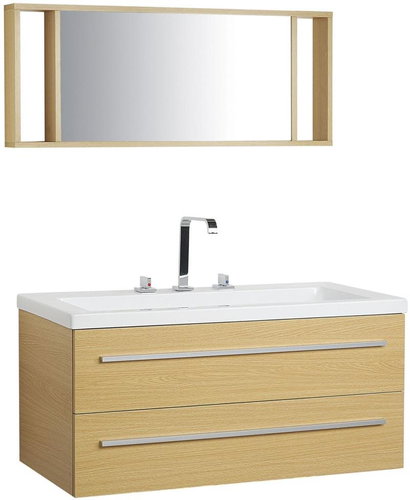 Béžový nástěnný nábytek do koupelny se zásuvkou a zrcadlem ALMERIA, 58906 - Bathroom Set - Main image