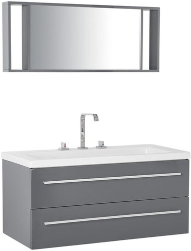 Šedý nástěnný nábytek do koupelny se zásuvkou a zrcadlem ALMERIA, 165456 - Bathroom Set - Main image