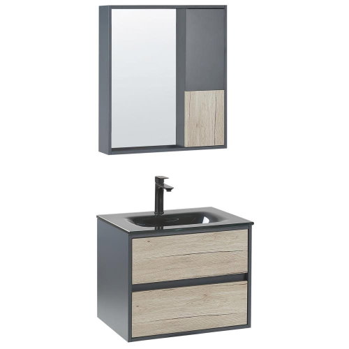 Sada koupelnového nábytku se zrcadlovou skříňkou 60 cm světlé dřevo / šedá TERUEL, 310640 - Bathroom Set - Main image