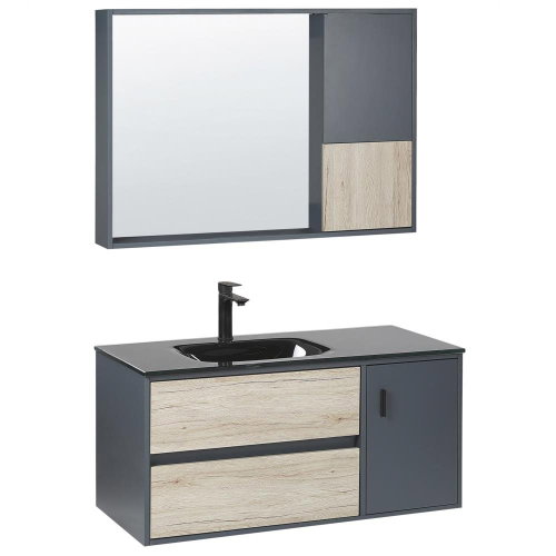 Sada koupelnového nábytku se zrcadlovou skříňkou 100 cm světlé dřevo / šedá TERUEL, 310659 - Bathroom Set - Main image