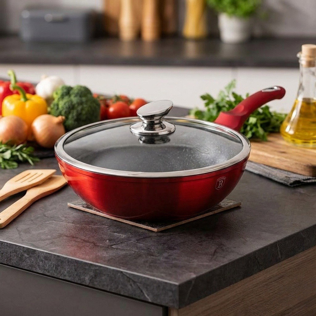 BerlingerHaus serpenyő fedővel 28 cm Burgundy Metallic Line