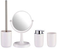 BERILO bathroom accessory set with mirror, 4 pcs, toilet brush, soap dispenser, tumbler, plastic, wh - Bathroom Accessory Set