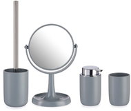 BERILO Bathroom accessory set with mirror, 4 pcs, toilet brush, soap dispenser, tumbler, plastic, gr - Bathroom Accessory Set