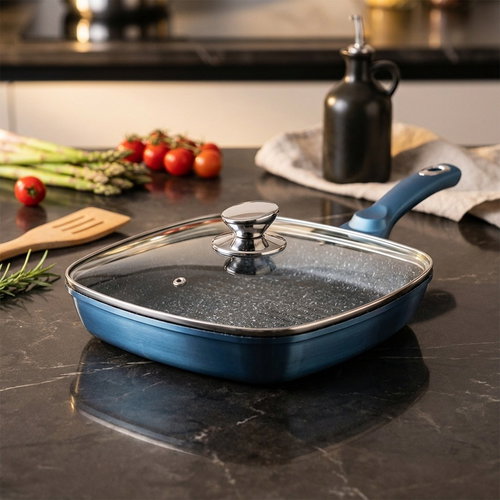BERLINGERHAUS Grill pan with marble surface and lid 28 cm Metallic Line Aquamarine Edition - Pan - Main image