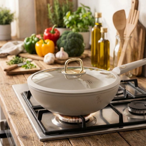 BERLINGERHAUS Wok pan with titanium surface and lid 30 cm Sahara Collection - Wok Pan - Main image