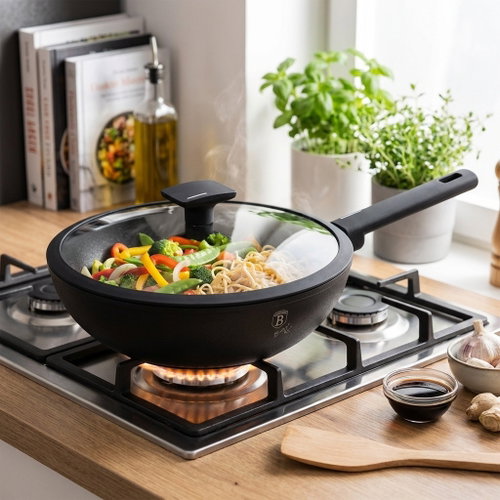BerlingerHaus Antracit Collection WOK pan with titanium surface and lid 28 cm - Wok Pan - Main image