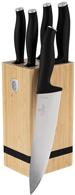 BerlingerHaus Matte Black Collection BAMBOO Késkészlet szögletes tartóval, 6 db
