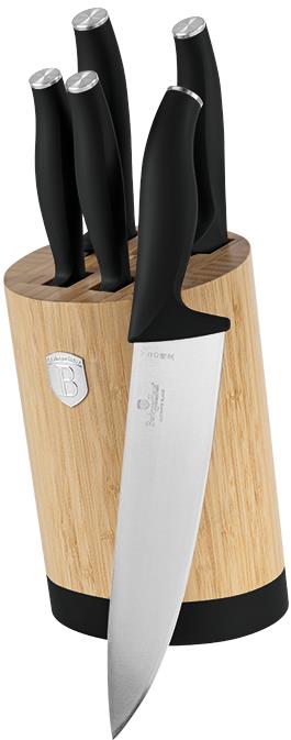 BerlingerHaus Matte Black Collection BAMBOO Késkészlet kerek tartóval, 6 db