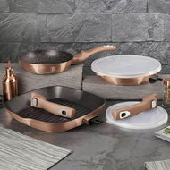 BerlingerHaus Rosegold Metallic Line Set of 5 pans with removable handle and marble surface - Cookware Set