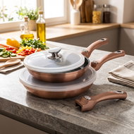 BerlingerHaus Metallic Line Rose Gold Set of pans with marble surface 4 pcs - Cookware Set