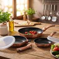 BerlingerHaus Rosegold Metallic Line Set of pans with removable handle and marble surface 5 pcs - Cookware Set