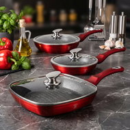 BerlingerHaus Burgundy Metallic Line Set of pans with marble surface 6 pcs - Cookware Set