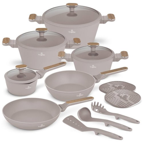 BERLINGERHAUS 15-Piece Cookware Set with Titanium Surface, Taupe Nordic Collection - Cookware Set - Main image